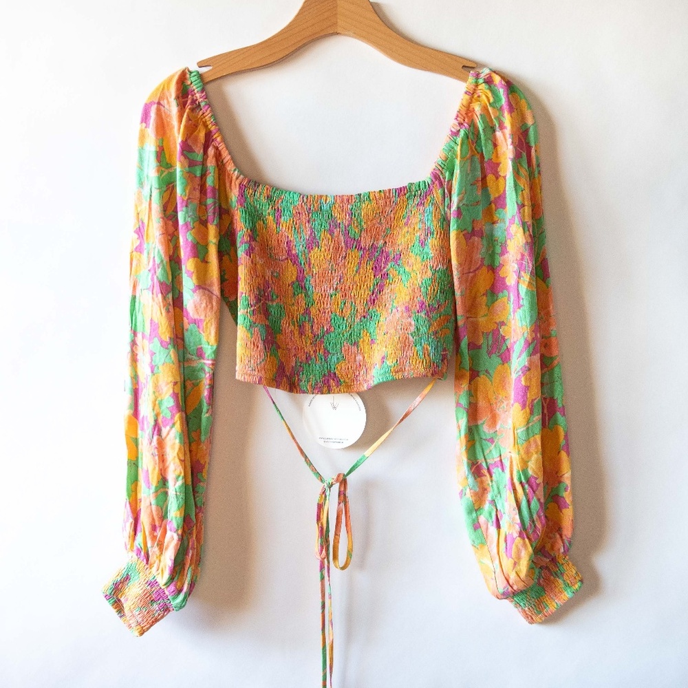 Lost + Wander Floral Smocked Peasant Crop Top